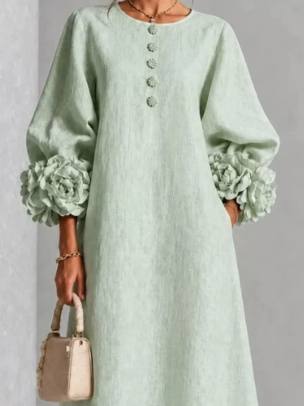 3D Floral Round Neck Midi Dress, image 8