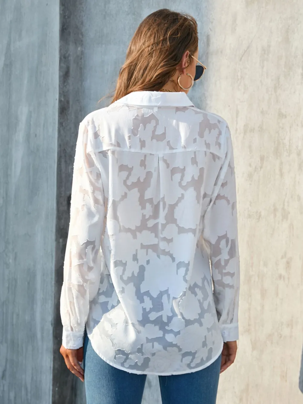 Full Size Collared Neck Long Sleeve Shirt Plus Size, image 6