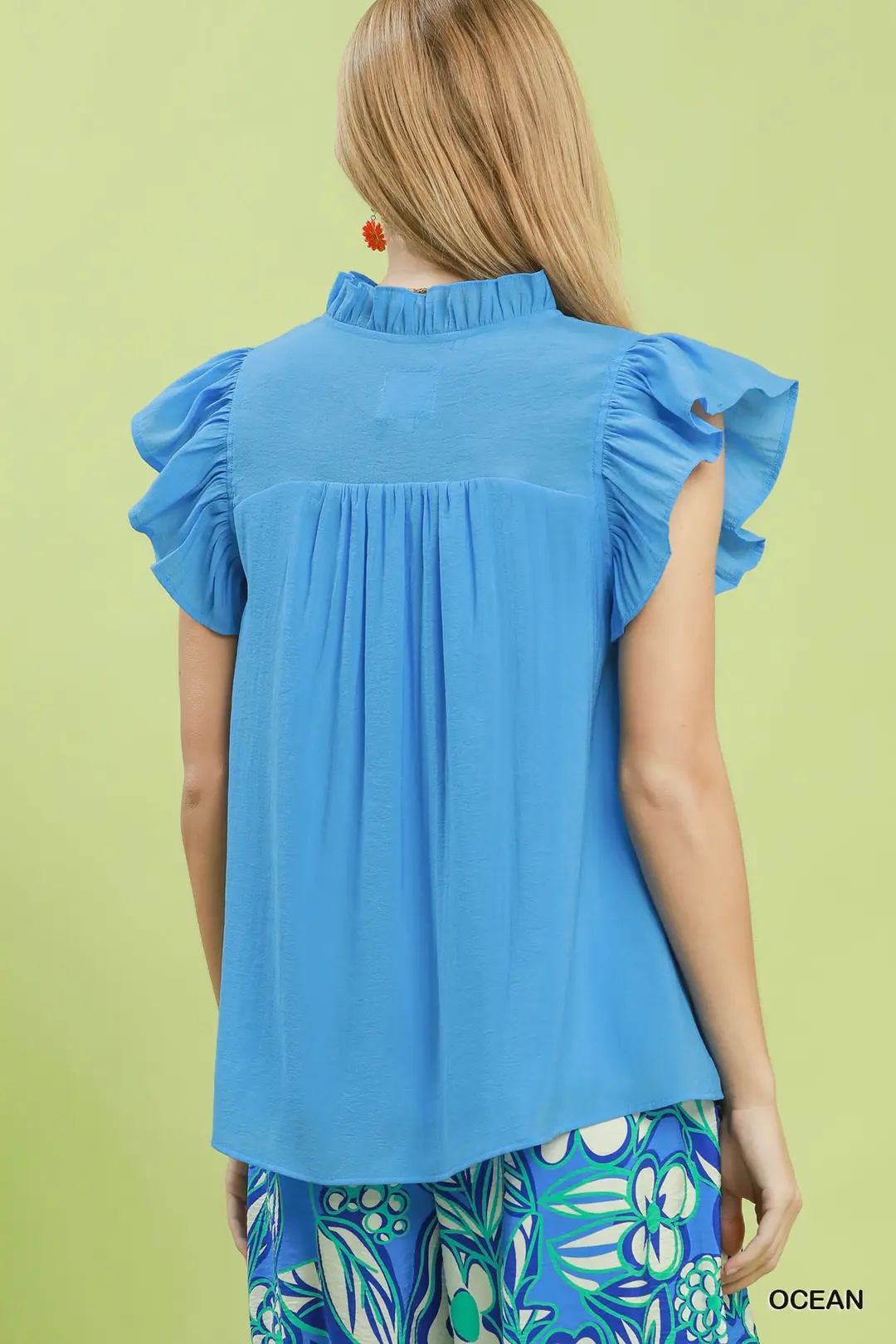 Smocked Yoke Ruffle Sleeve Blouse, image 3