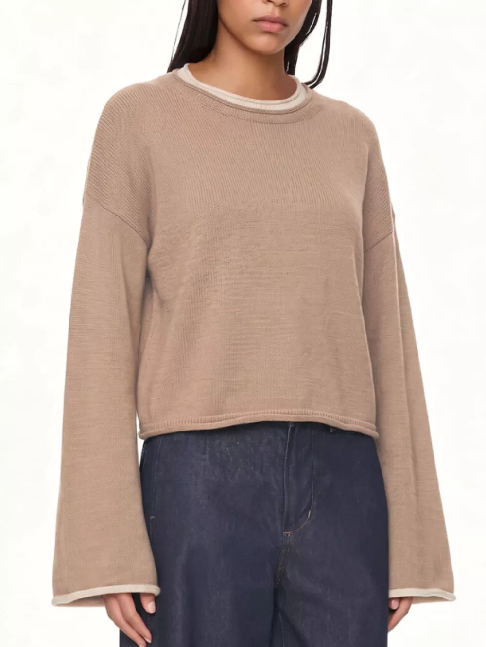 Crew Neck Dropped Shoulder Sweater, image 2