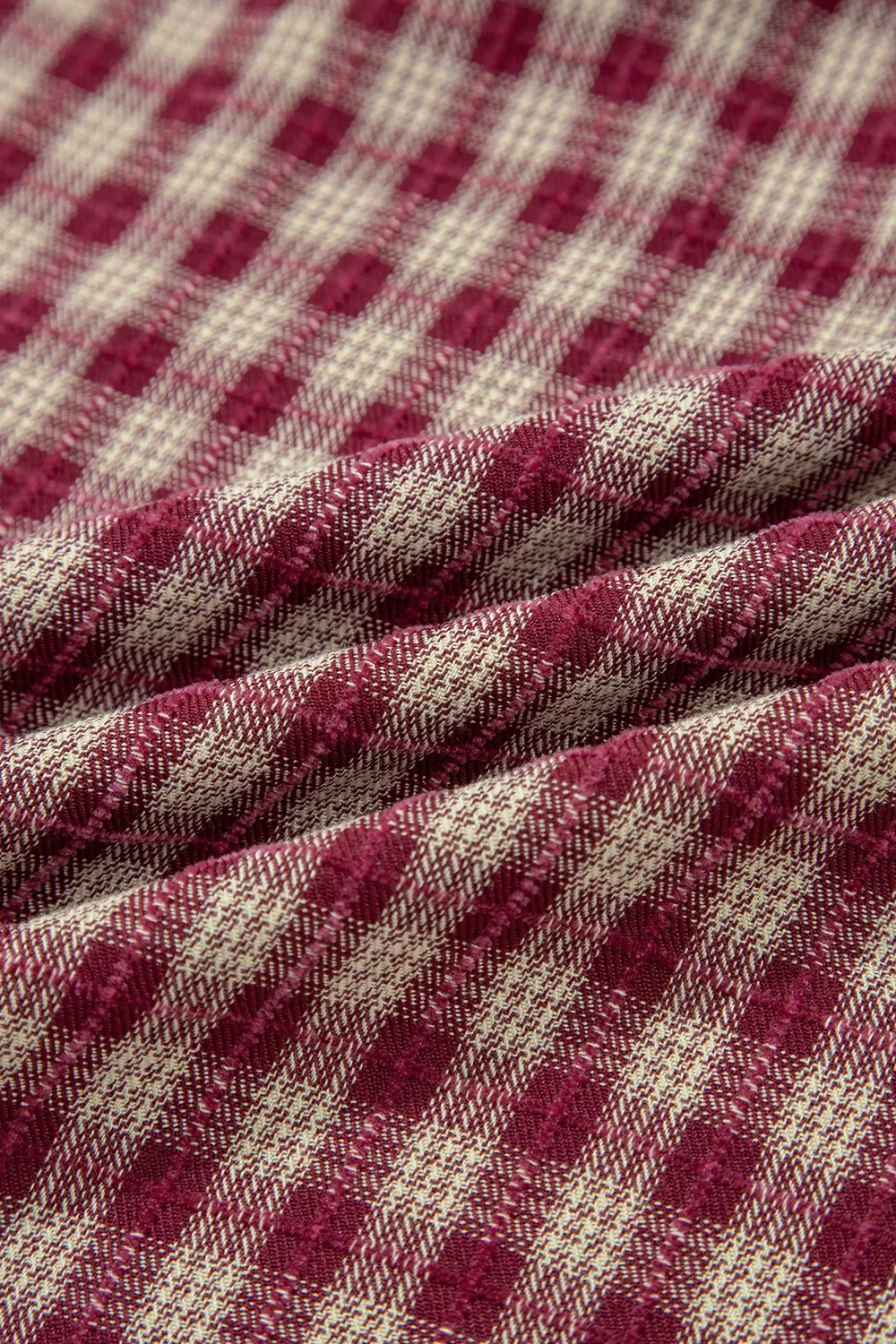 Country Plaid Long Sleeve Button Keyhole Pleated Loose Blouse, image 8