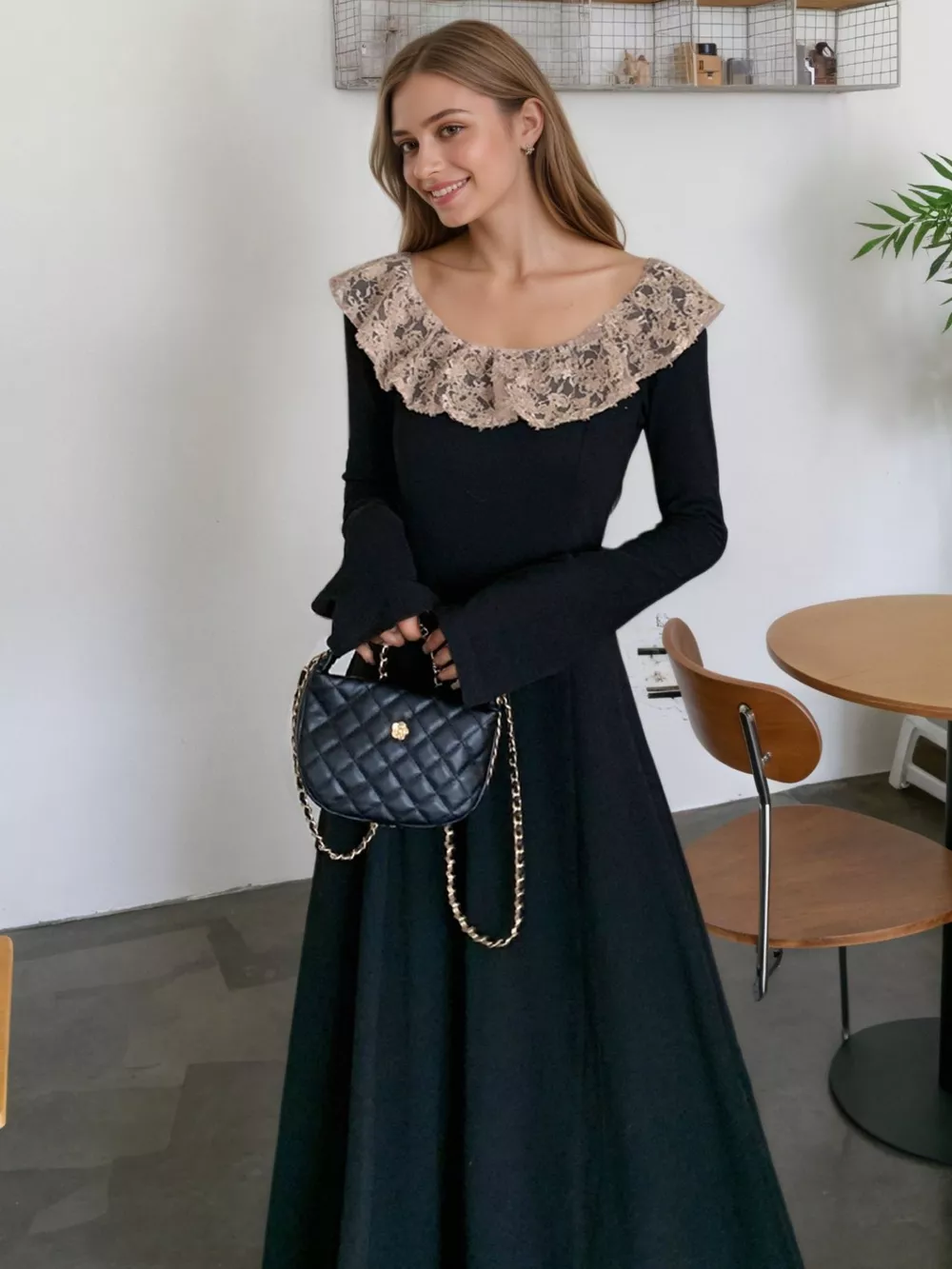 Lace Collar Long Sleeve Dress, image 4
