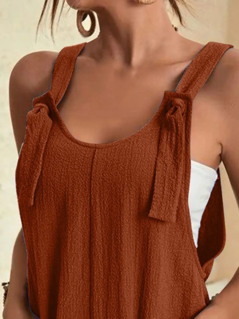 Full Size Knot Strap Romper with Pockets Plus Size, image 16