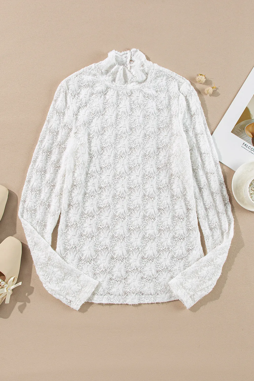 Lace Mock Neck Long Sleeve Top, image 6