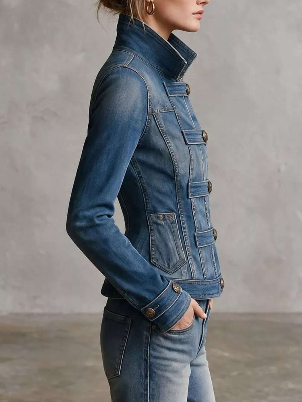 Button Up Fitted Denim Jacket, image 3