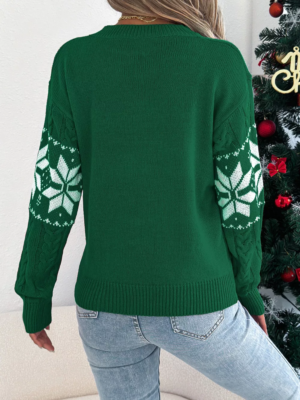 Christmas Snowflake Cable Knit Sweater, image 2
