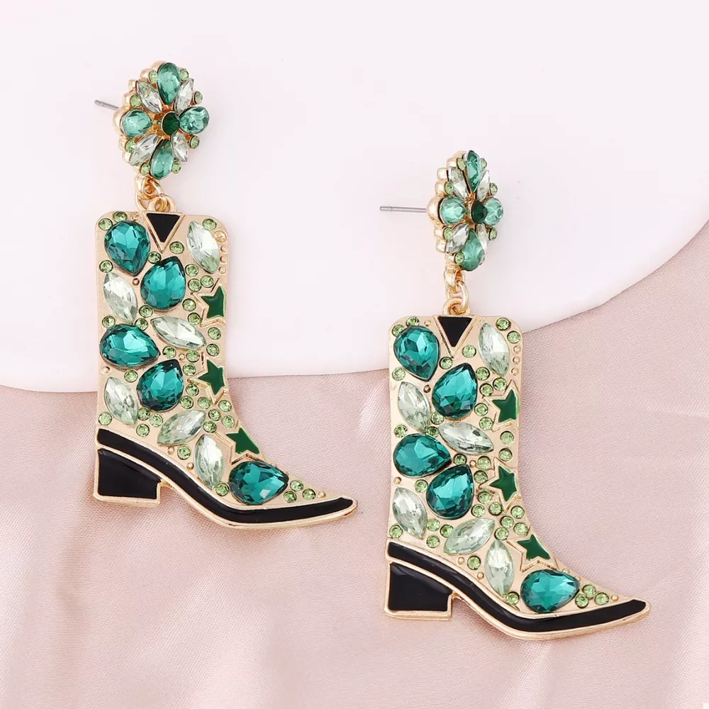 Western Boot Dangle Earrings with Rhinestones, image 3