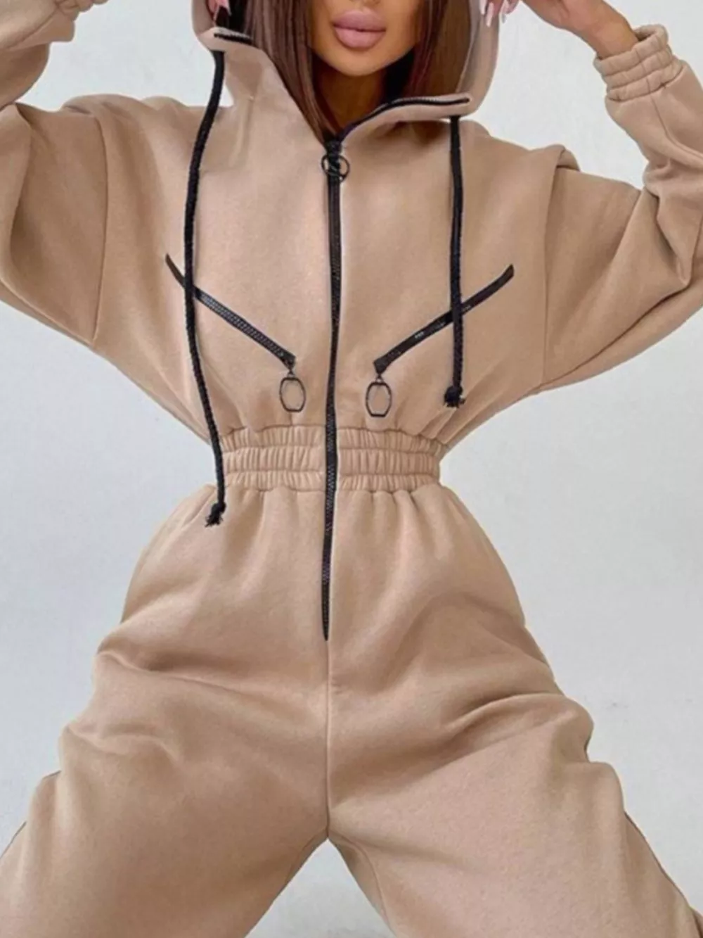 Hooded Zip-Up Long Sleeve Jumpsuit, image 20