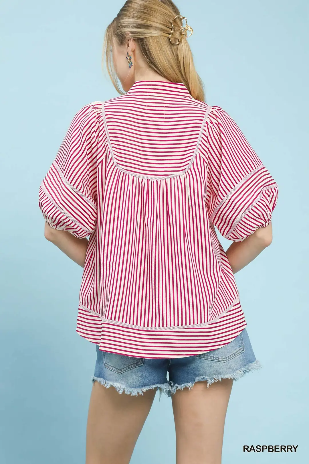 Striped Puff Sleeve Babydoll Top, image 4