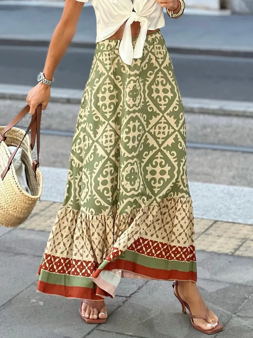 Geometric Elastic Waist Maxi Skirt, image 16