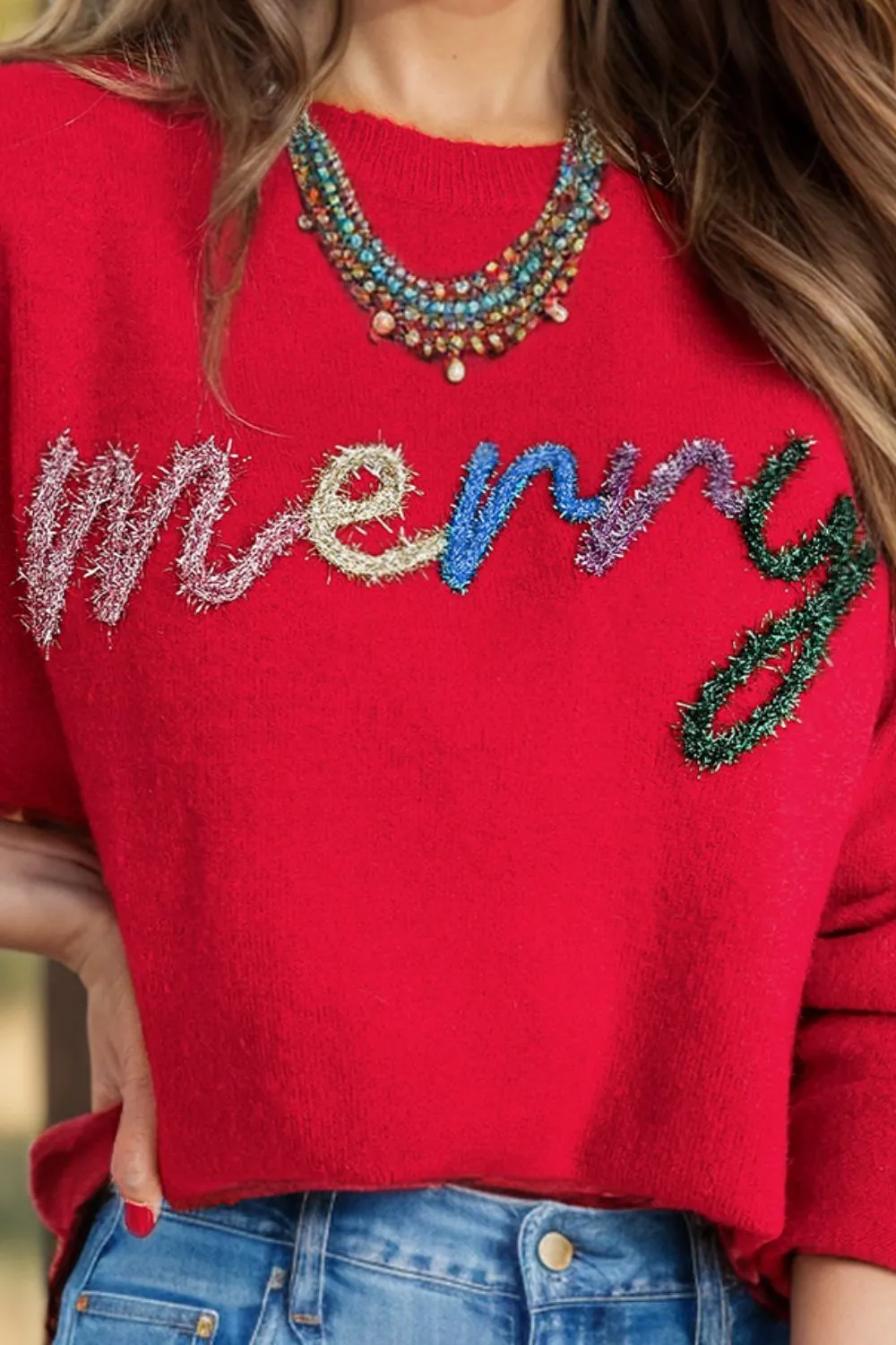 MERRY Round Neck Long Sleeve Sweater, image 3