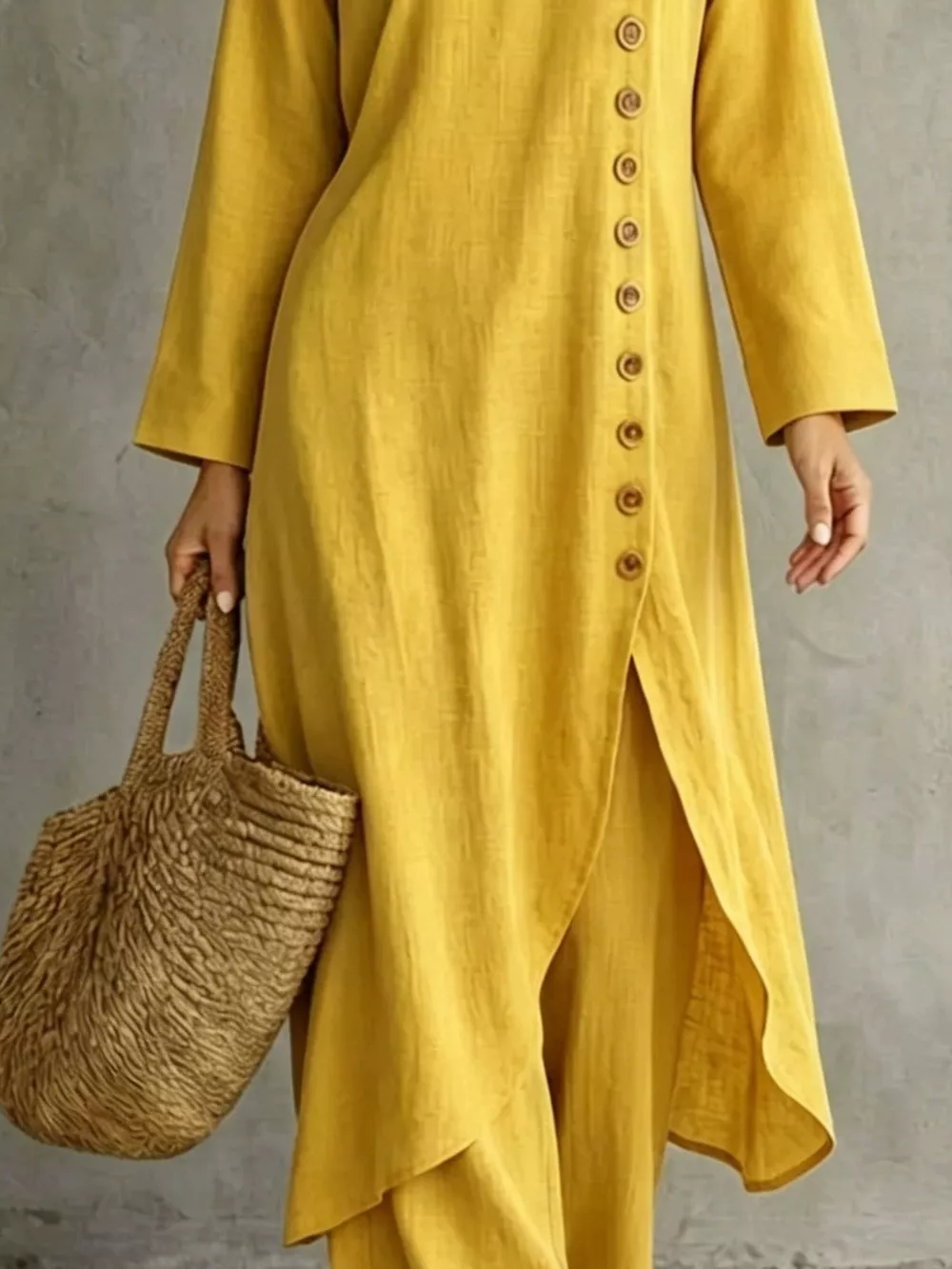 Full Size Side-Buttoned Longline Top and Pants Set Plus Size, image 6