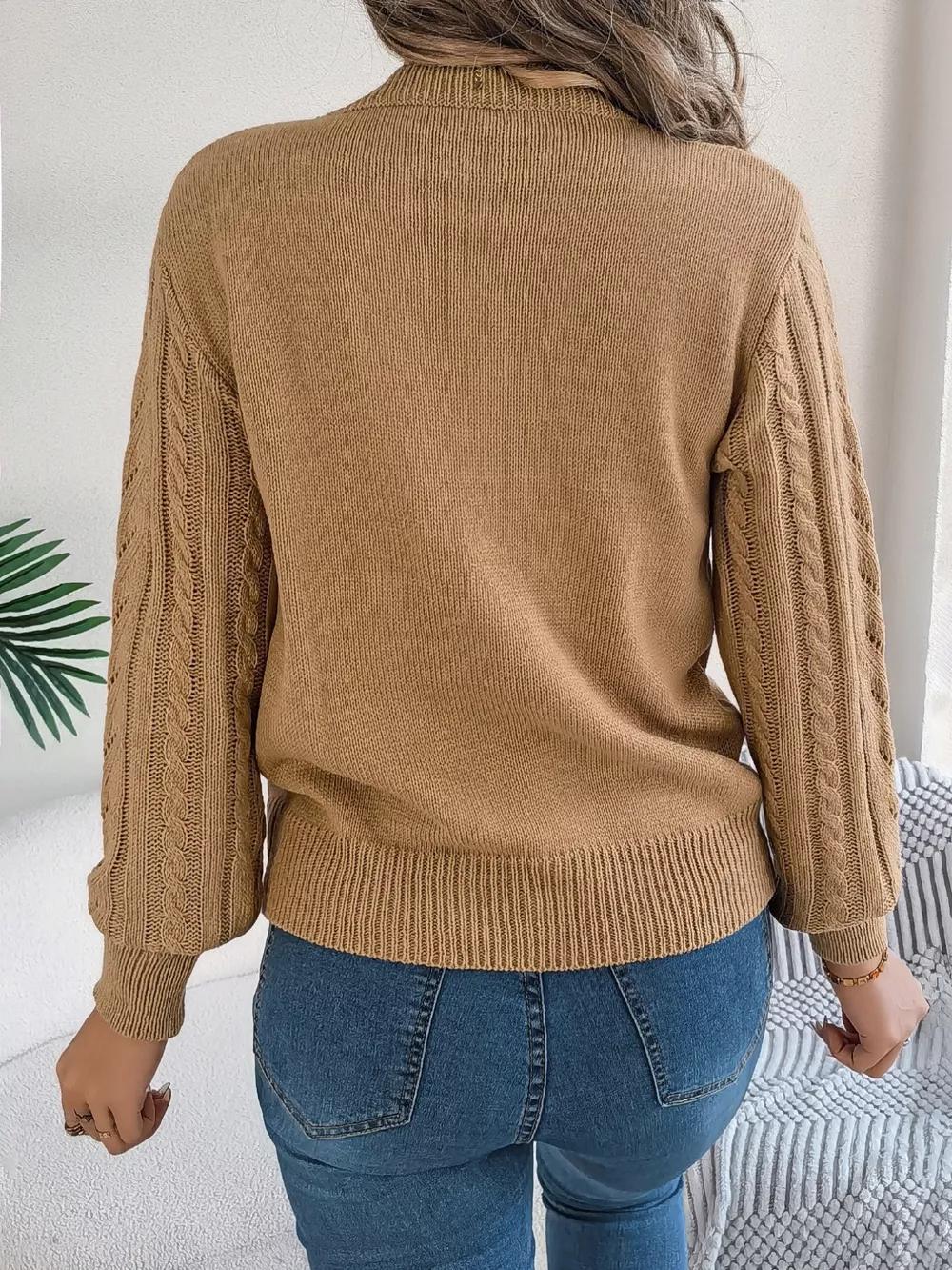 Cable-Knit Round Neck Sweater, image 8