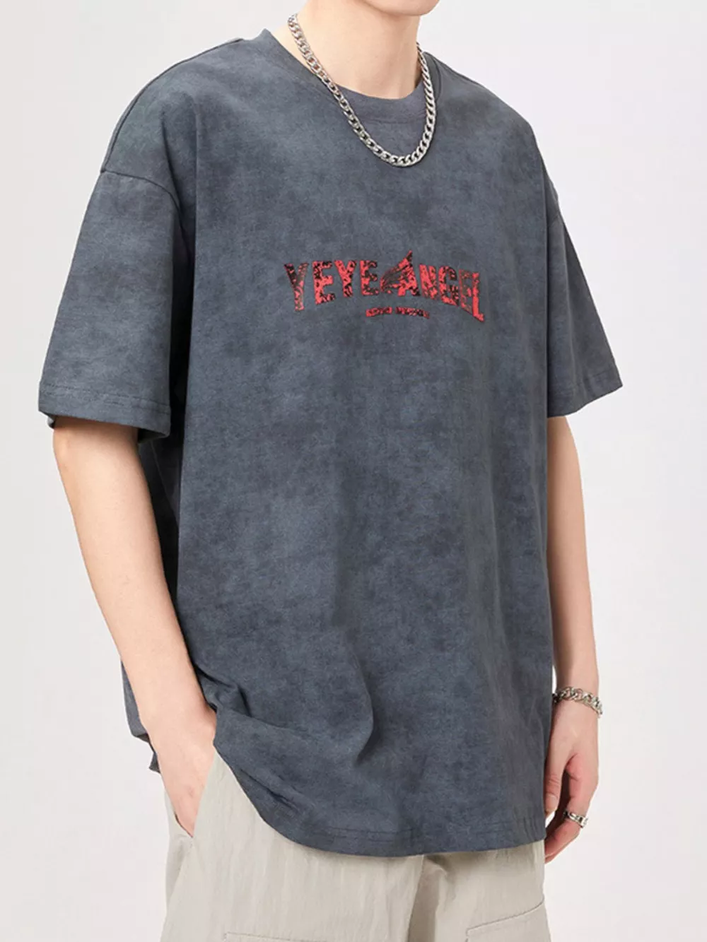 Men's Plus Size Letter Round Neck Short Sleeve T-Shirt, image 4