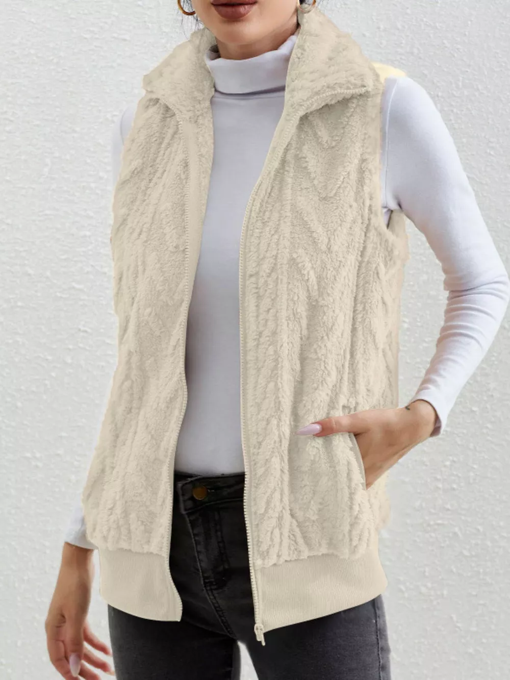 Full Size Cozy Faux Fur Zip-Up Vest Coat Plus Size, image 20