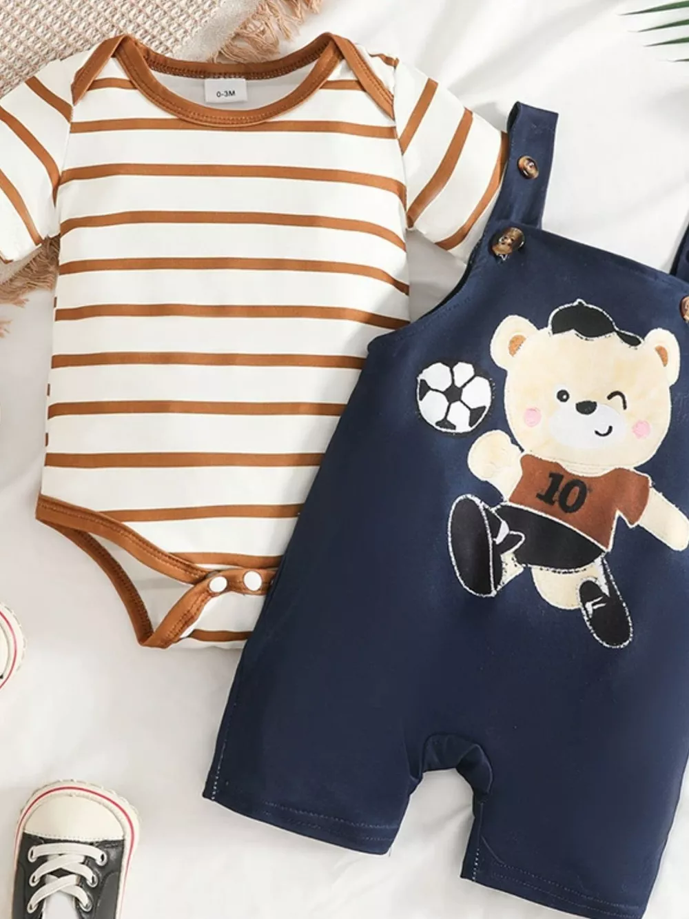 Children's Striped Bodysuit and Overalls Set, image 2