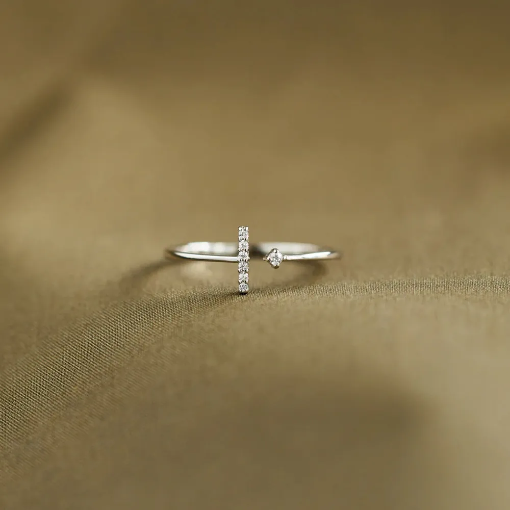 T Shape Inlaid Zircon 925 Sterling Silver Open Ring, image 4