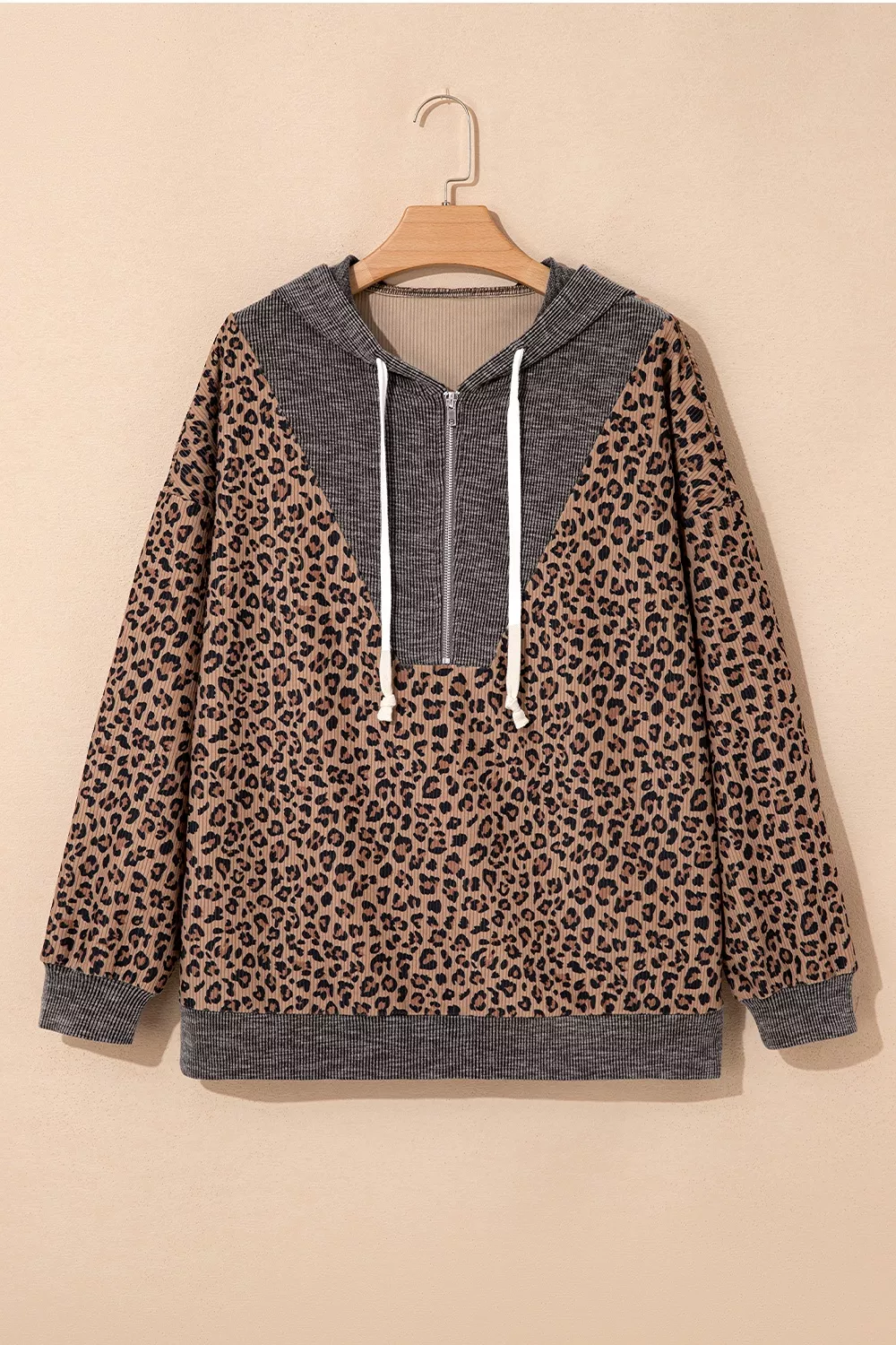 Leopard Print Quarter-Zip Hoodie, image 4