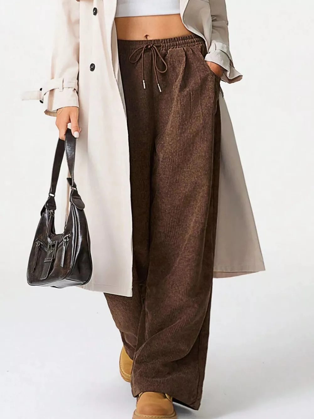 Wide Leg Corduroy Drawstring Pants, image 9