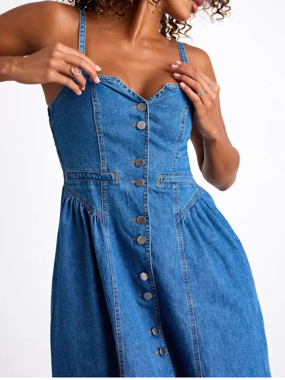 Button-Front Midi Denim Dress, image 3