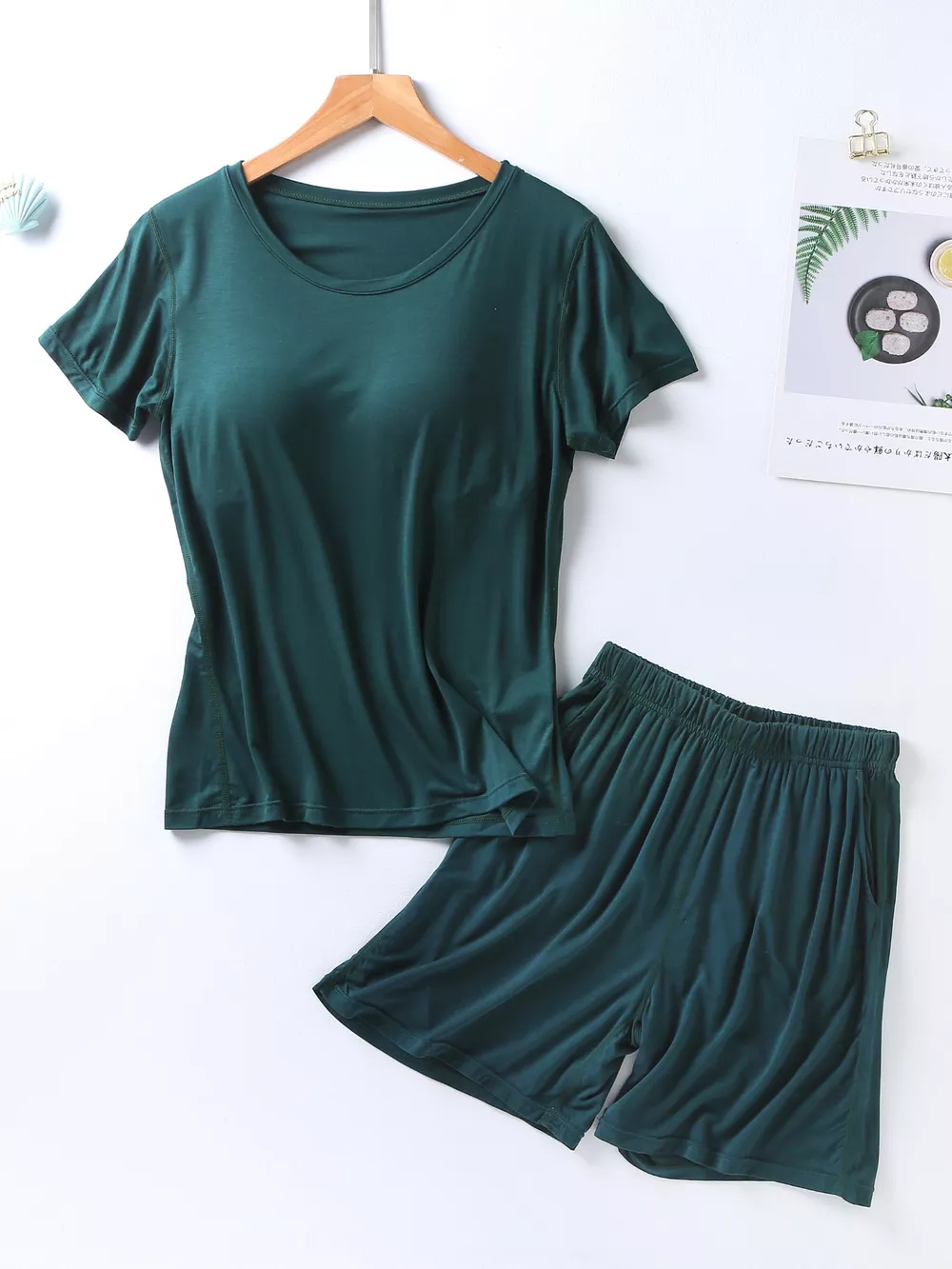 Plus Size Padded Round Neck Modal T-Shirt and Shorts Set, image 17