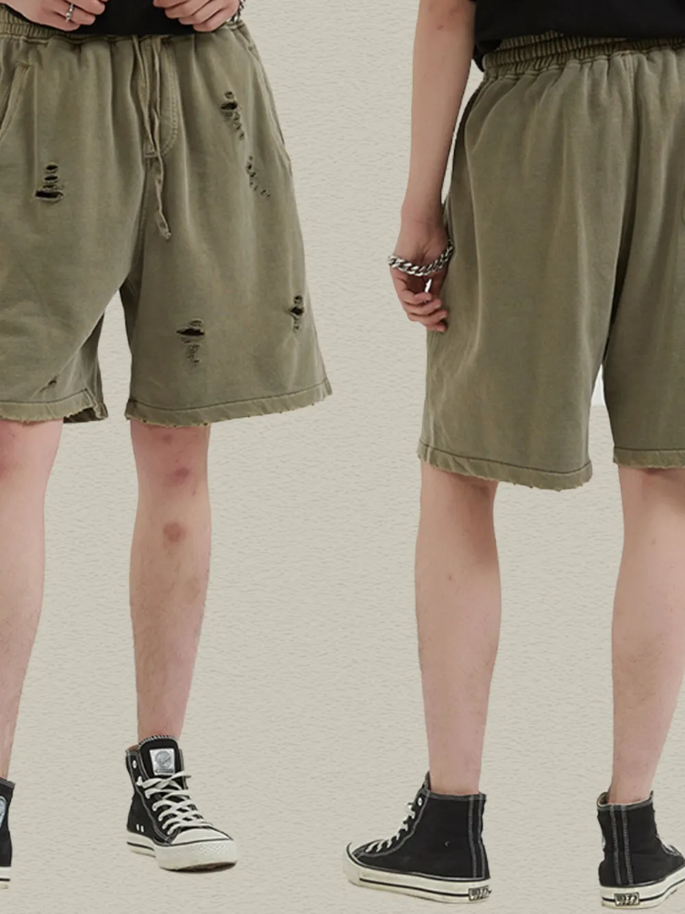 Men's Distressed Drawstring Shorts, image 3