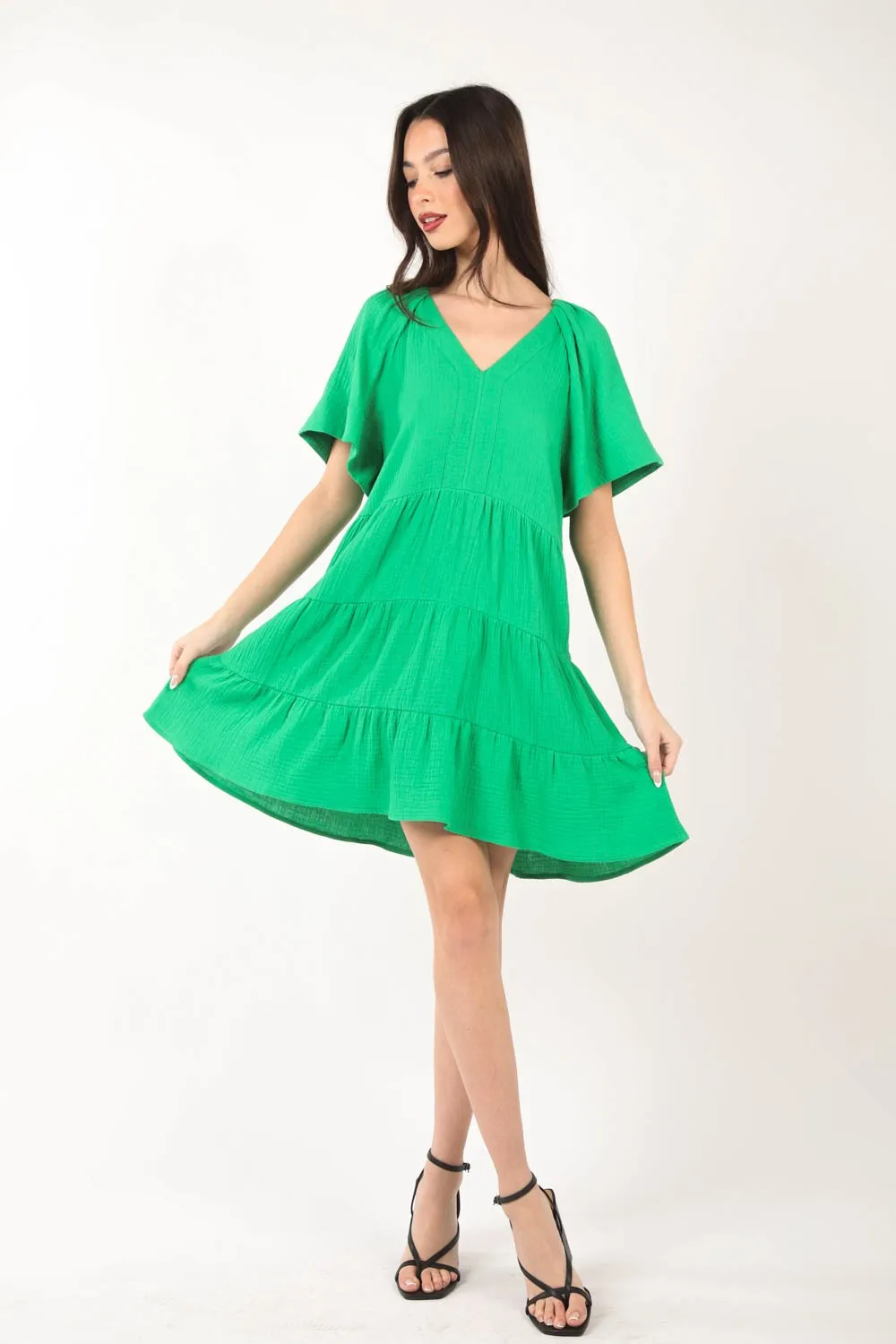 Texture V-Neck Ruffled Tiered Dress, image 4