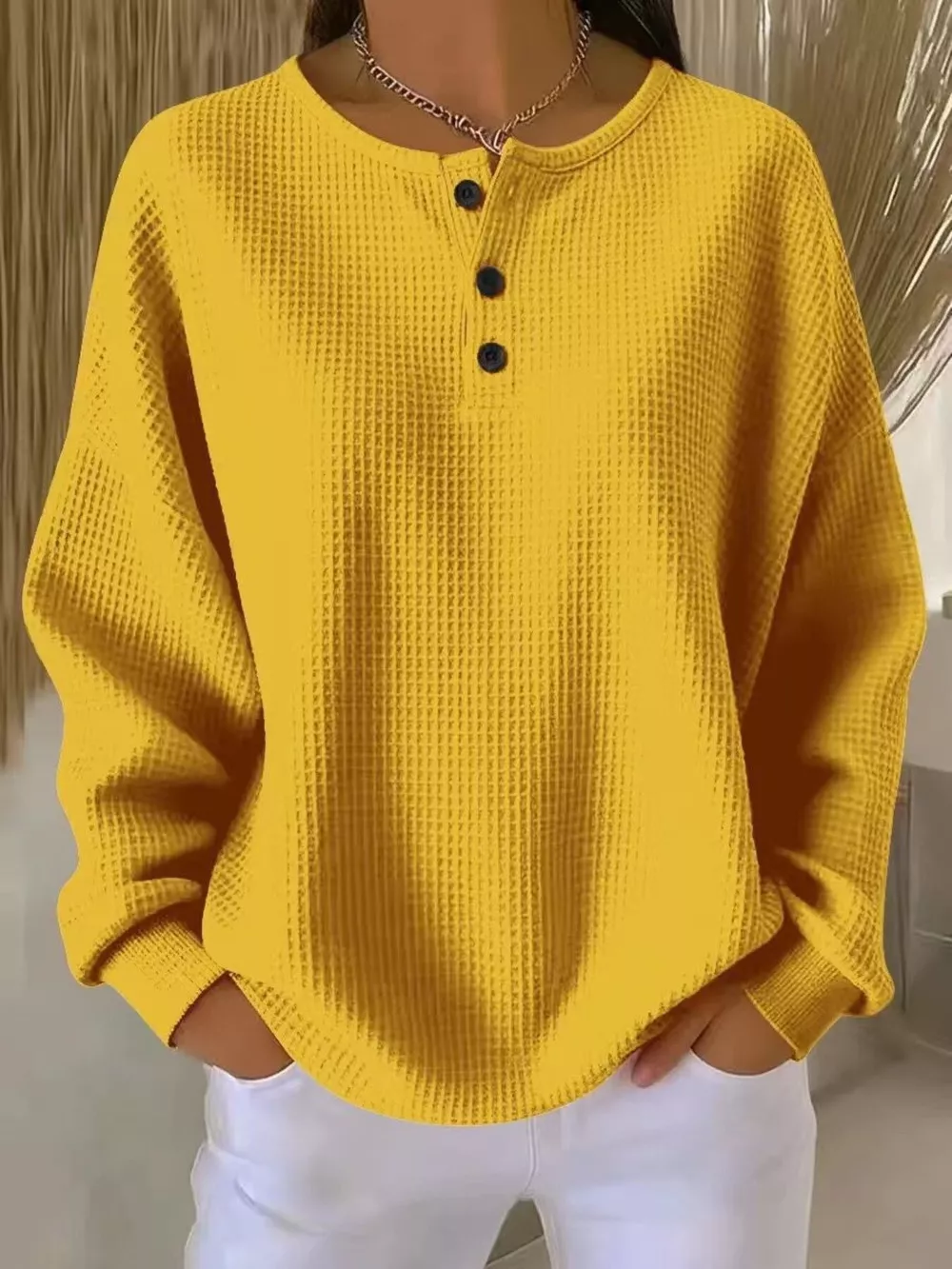 Full Size Waffle Knit Half Button T-Shirt Plus Size, image 14
