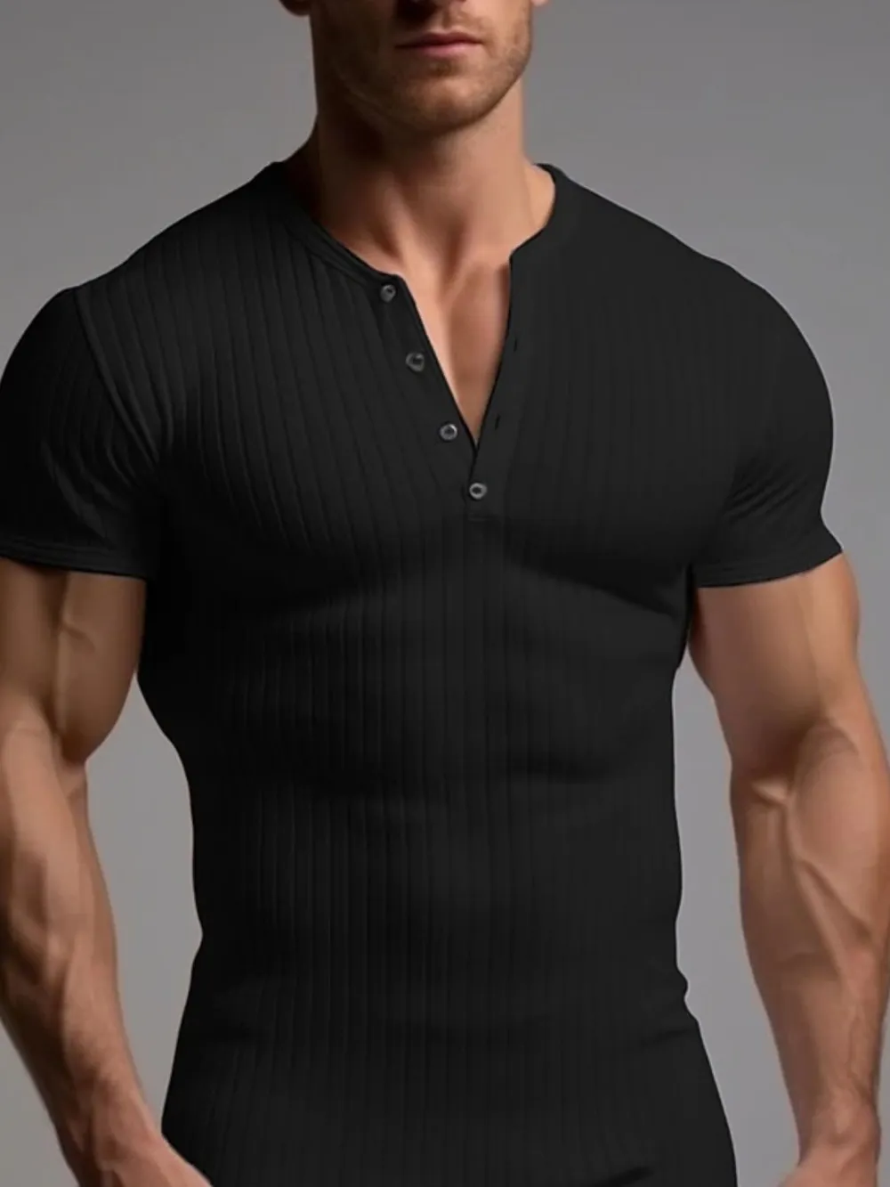 Men's Full Size Slim Fit Ribbed Henley Polo Shirt Plus Size, image 7