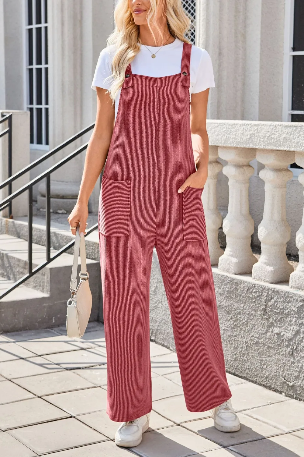 Square Neck Wide Strap Overalls with Pockets, image 15