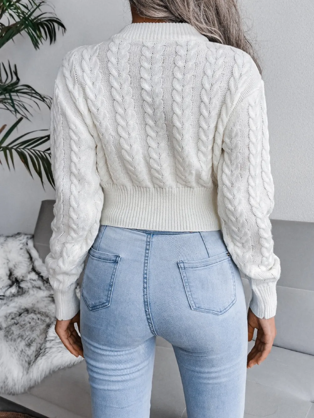 Cable-Knit Round Neck Sweater, image 5