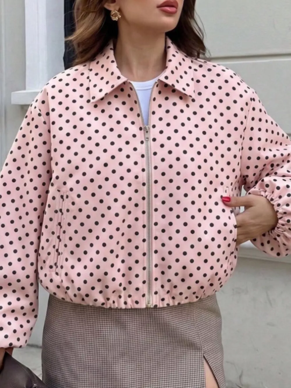Polka Dot Casual Zip-Up Jacket, image 11