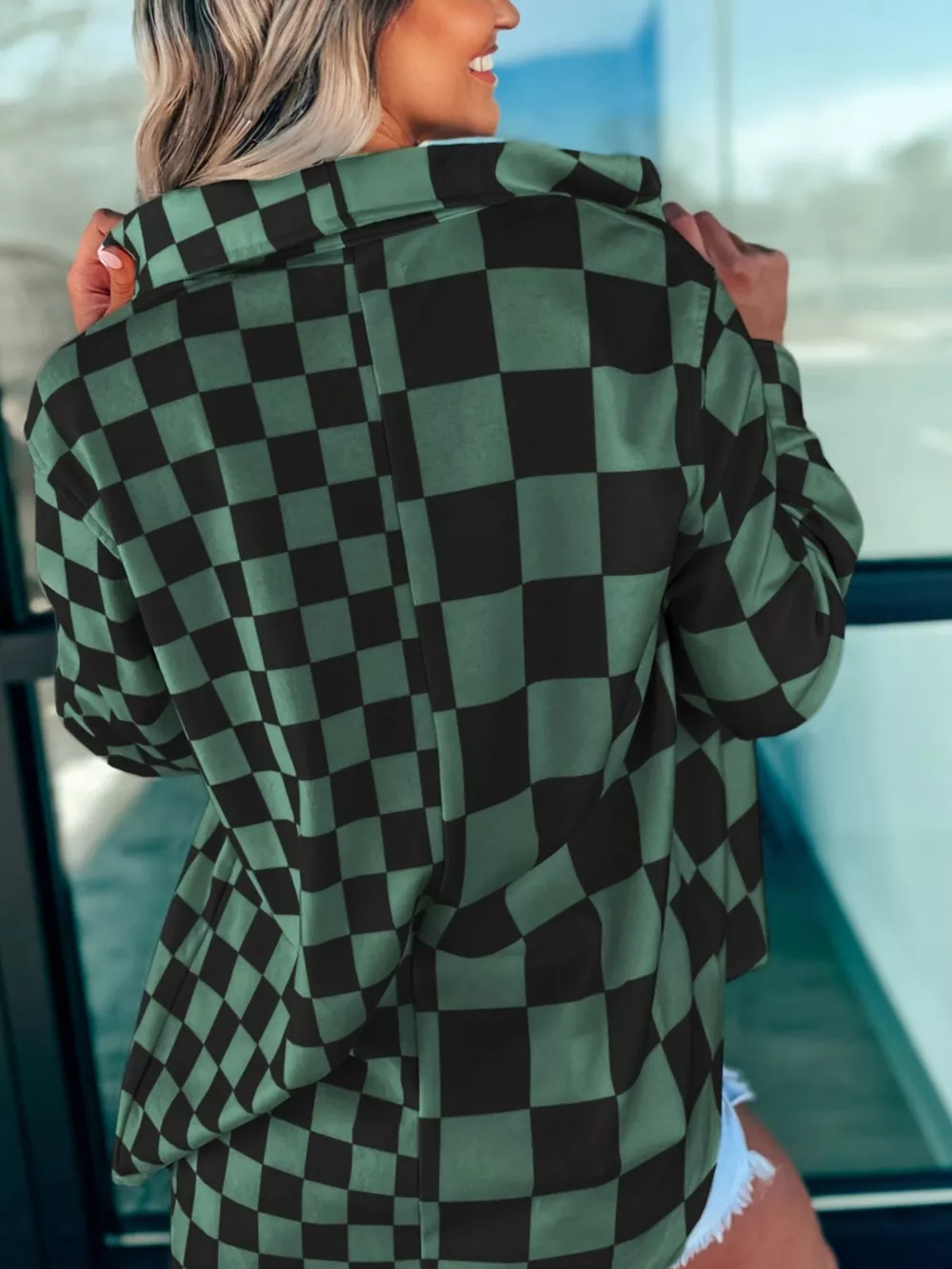 Checkered Pattern Button Up Oversized Jacket, image 2