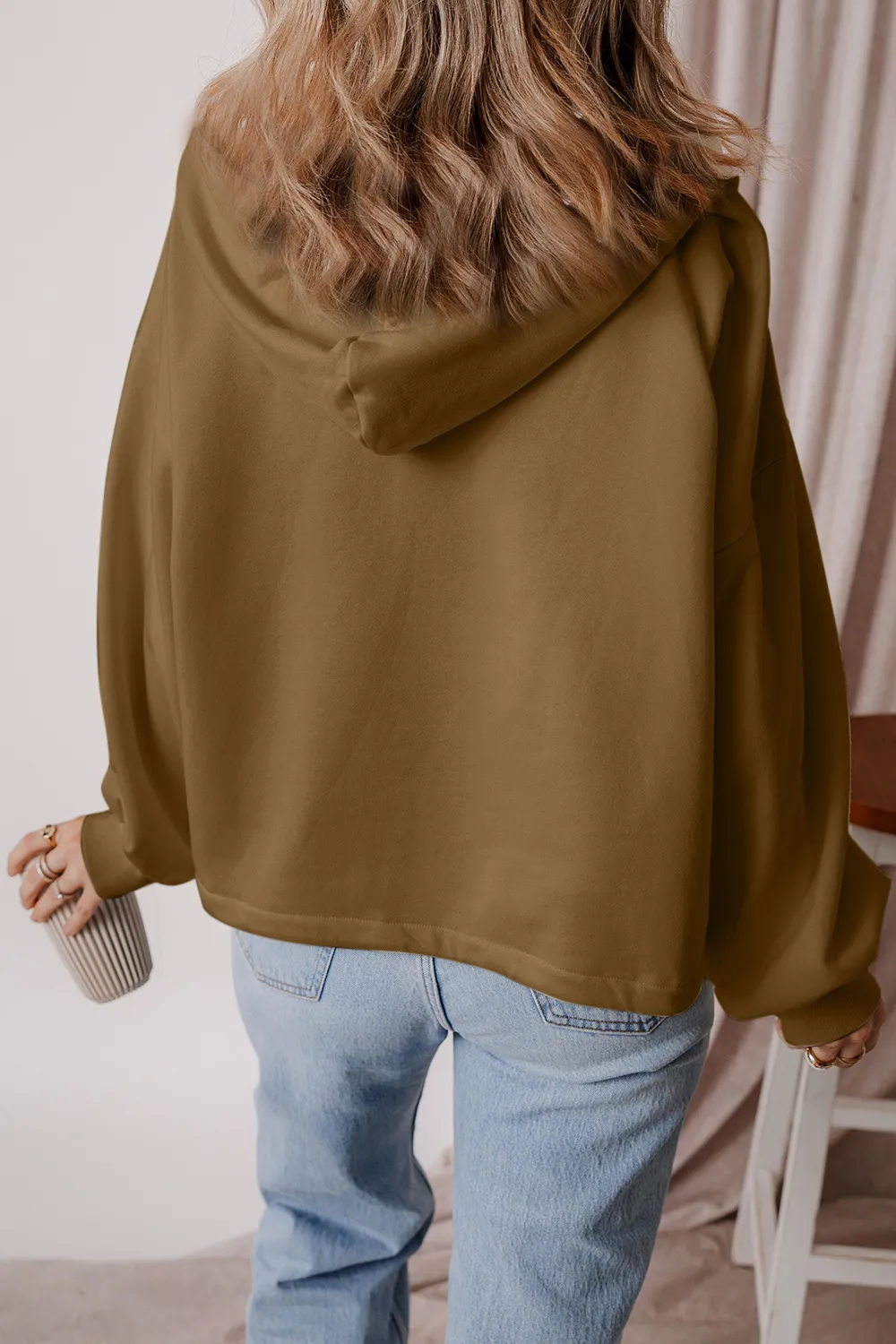 Pocketed Half Zip Dropped Shoulder Hoodie, image 21