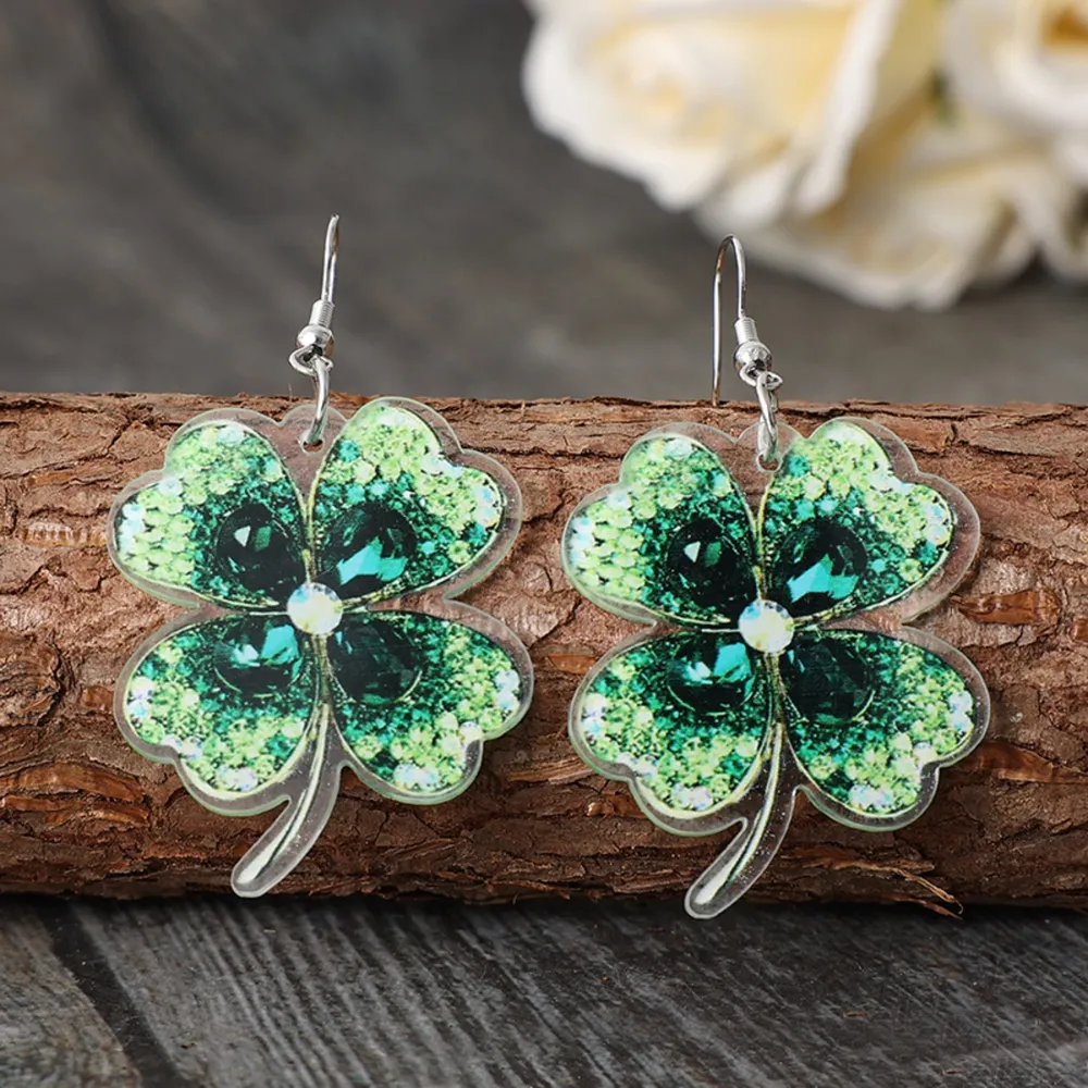 Lucky Clover Acrylic Dangle Earrings, image 2