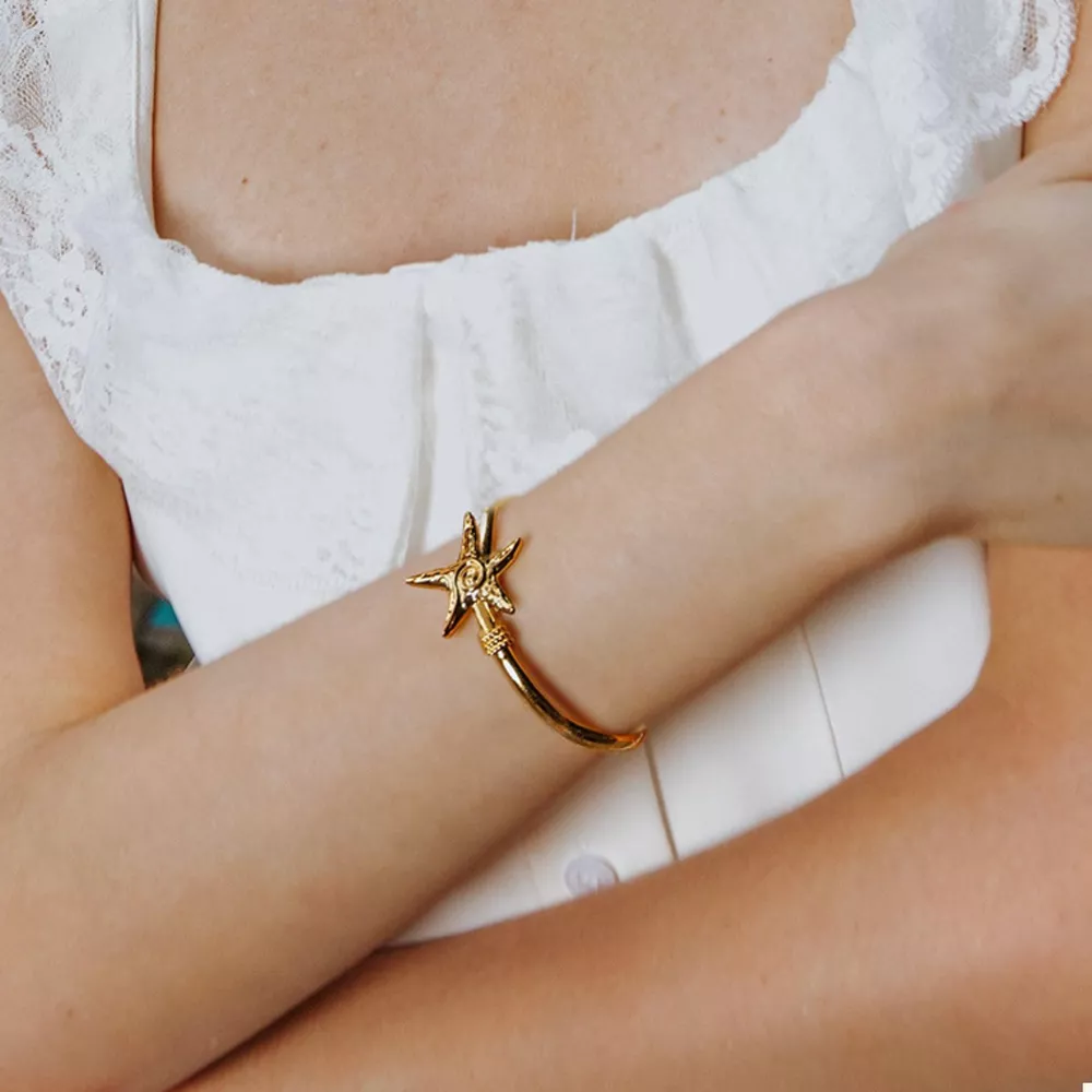 18K Gold-Plated Starfish Open Bracelet, image 2