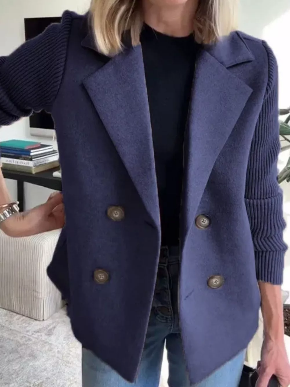 Full Size Knit Sleeve Double-Breasted Outerwear Plus Size, image 23