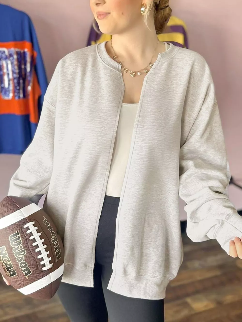 Solid Color Zip Front Jacket Style Sweatshirt, image 2