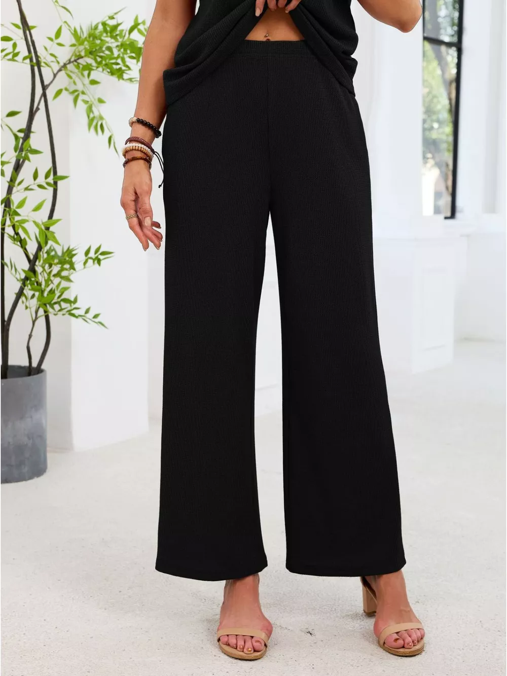 Lace Detail Short Sleeve Top and Pants Set, image 20
