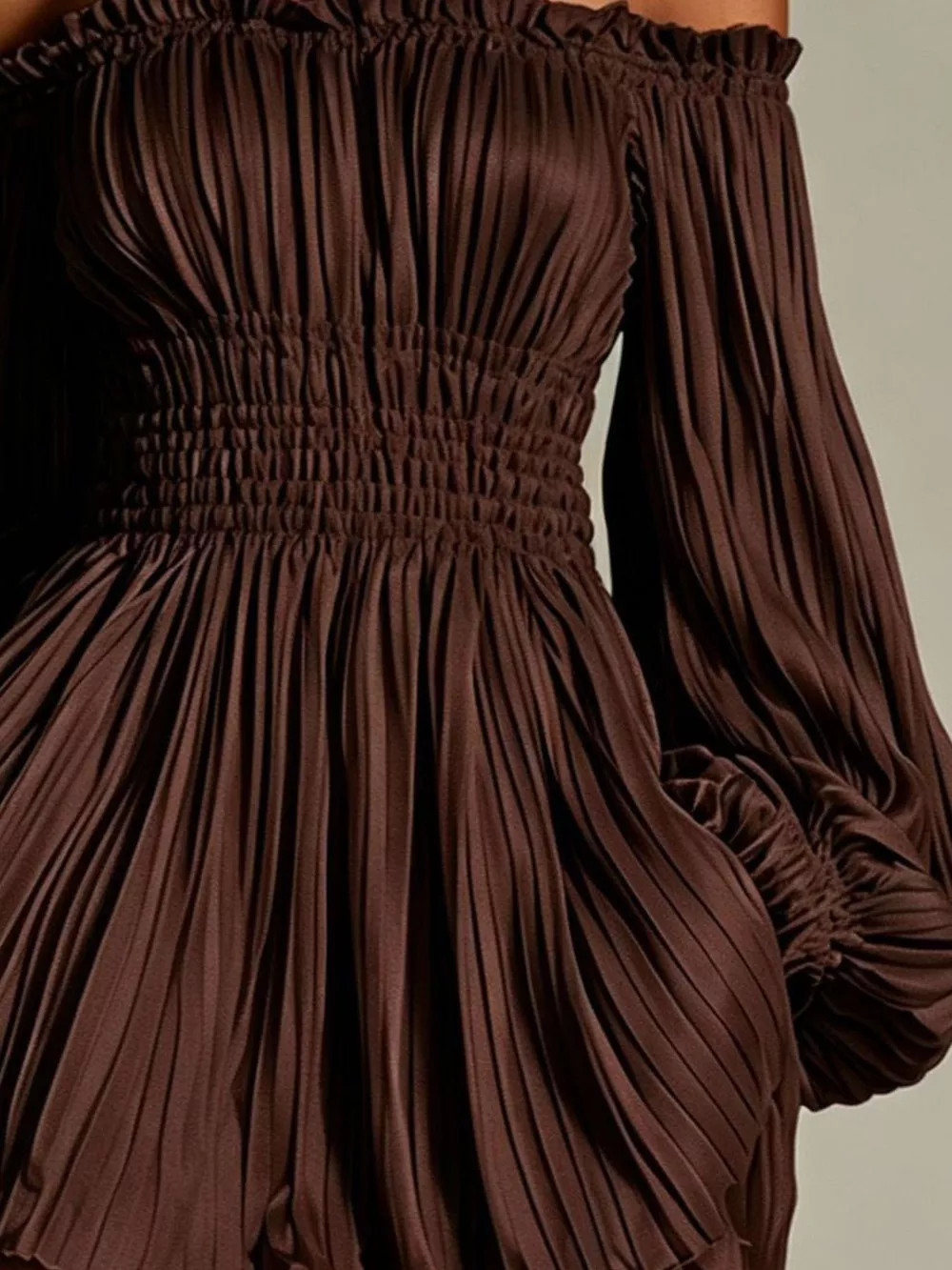Off-Shoulder Pleated Mini Dress, image 6