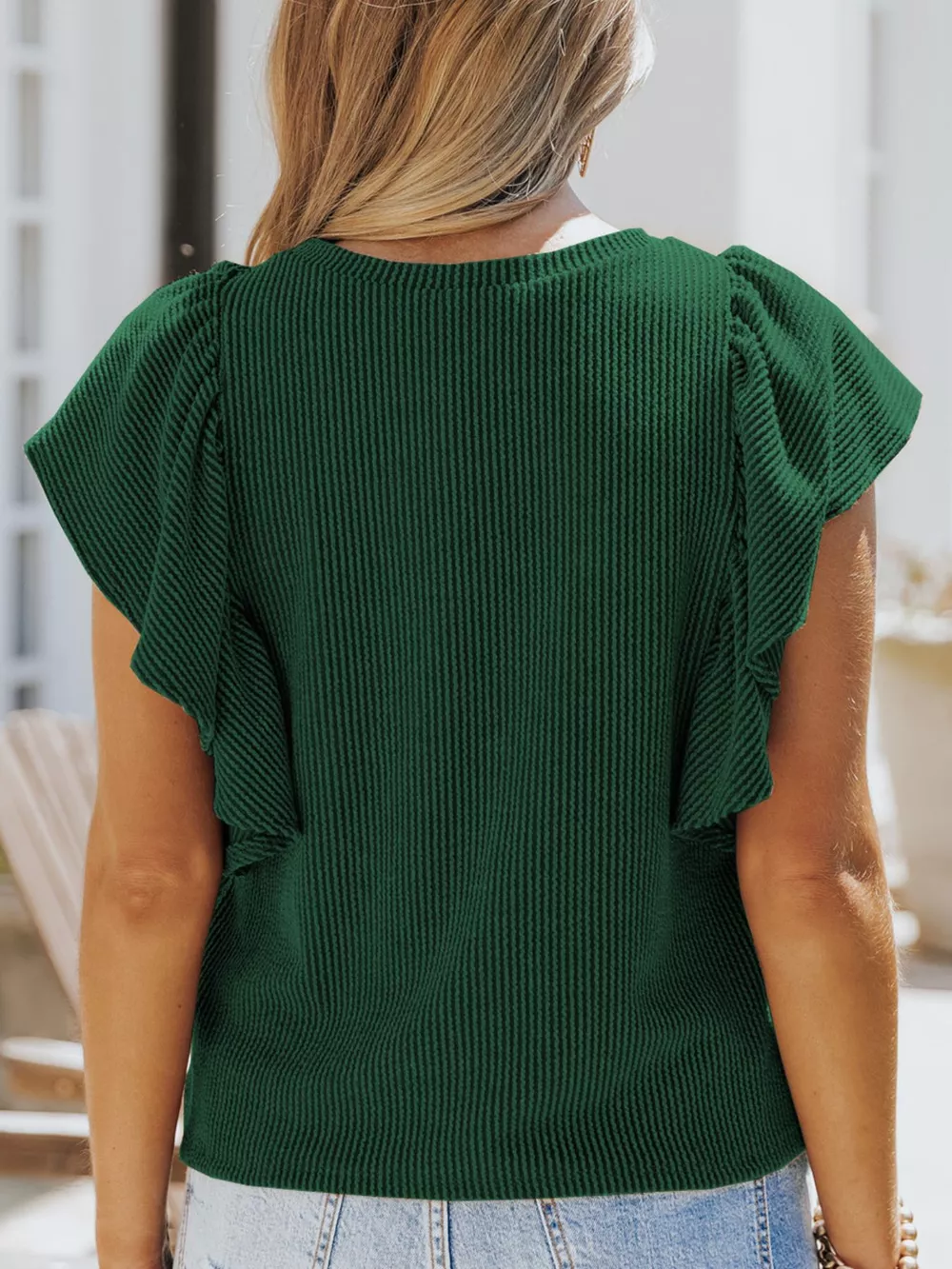Full Size Ruffled Sleeve Ribbed Knit T-Shirt Plus Size, image 10
