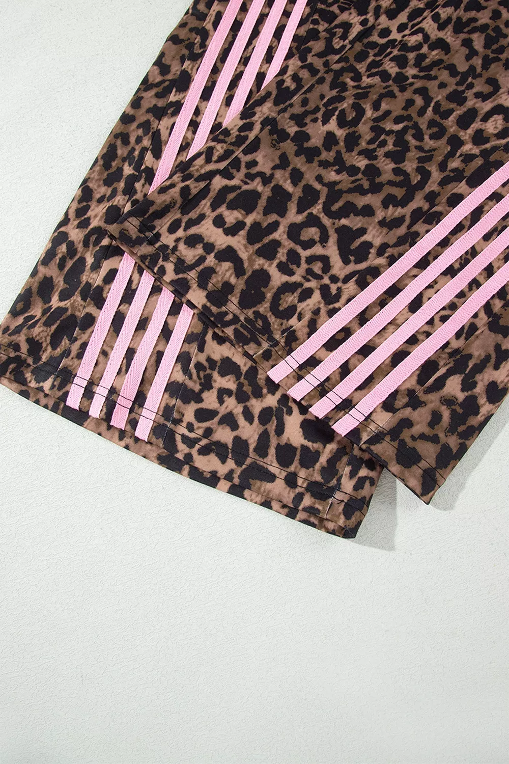 Leopard Print Contrast Striped Detail Long Sleeve Top Pant Set, image 10