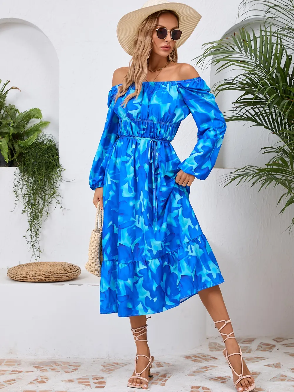 Printed Long Sleeve Midi Dress, image 14