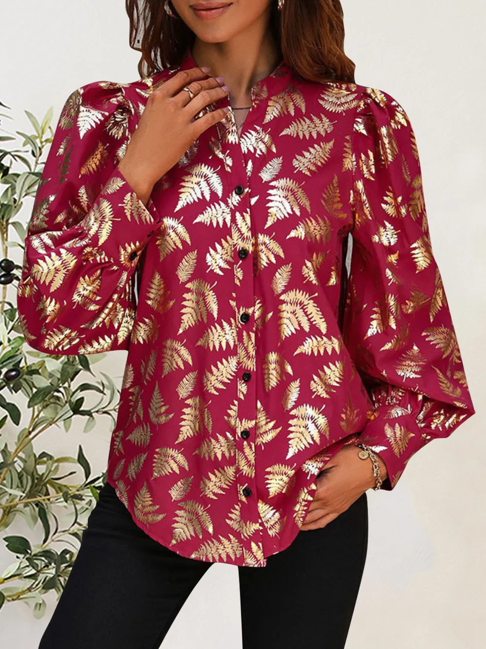 Printed Notched Long Sleeve Shirt, image 5