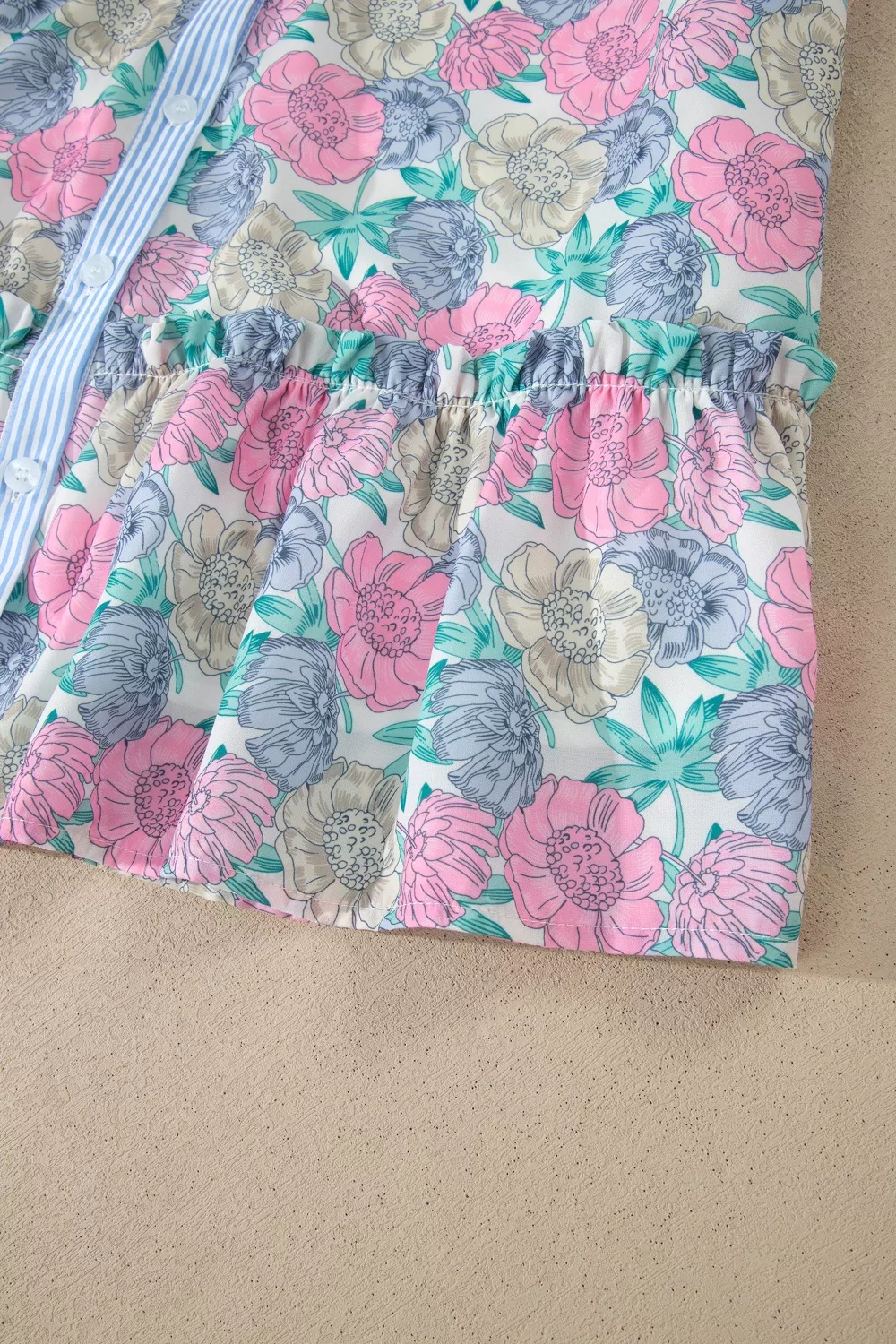 Floral Print Striped Contrast Trim Belted Short Dress, image 10