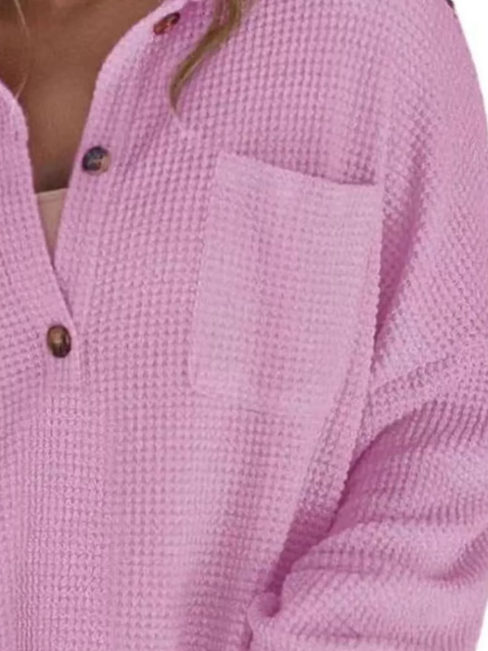 Casual Waffle Knit Button Detail Blouse, image 11