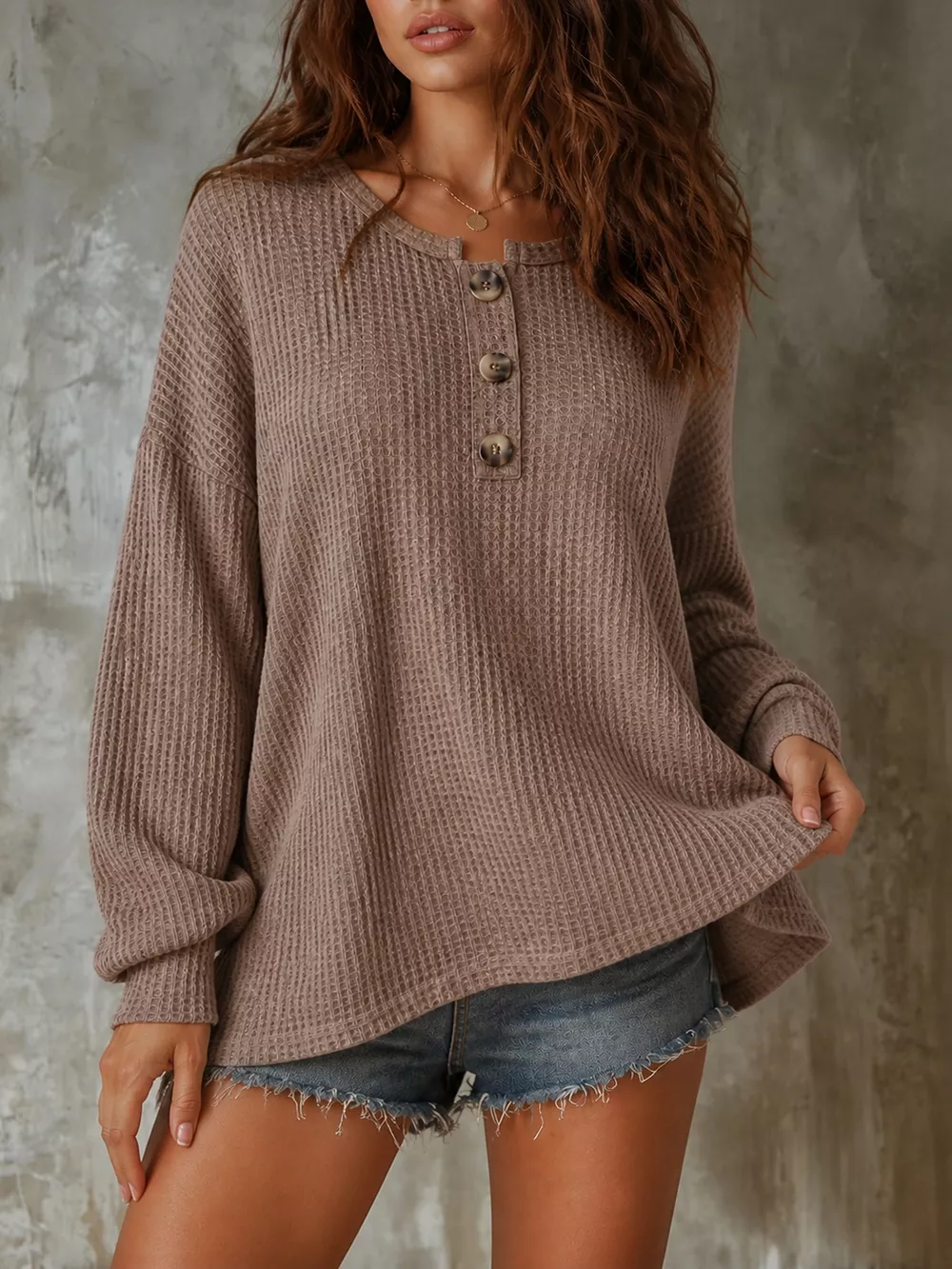 Button Detail Dropped Shoulder Knit Top, image 4