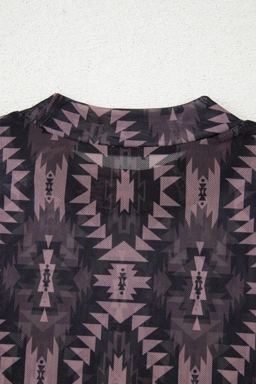 Aztec Print Mock Neck Short Sleeve Mesh T Shirt, image 8
