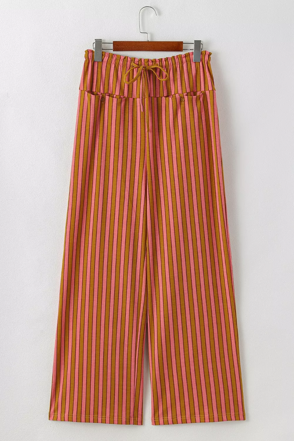 Stripe Button Pocket Tie Waist Casual Wide Leg Pants, image 8