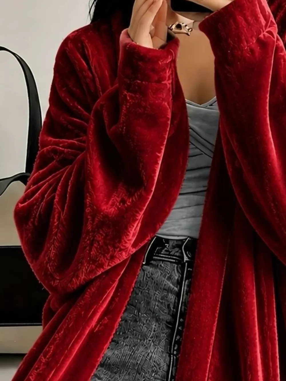 Full Size Velvet Open-Front Longline Outerwear Plus Size, image 10